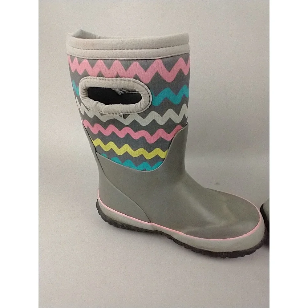 Bogs Kids Grasp Stripes Grey Chevron Waterproof Winter Snow‎ Boots Size 12 78757
